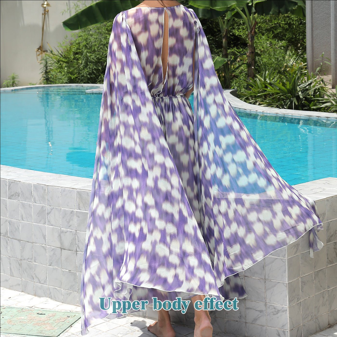 Boho Chiffon Maxi Dress for Women – Deep V - Neck, Flowing Butterfly Sleeves | Dress - KOZHIKO