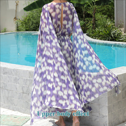 Boho Chiffon Maxi Dress for Women – Deep V - Neck, Flowing Butterfly Sleeves | Dress - KOZHIKO