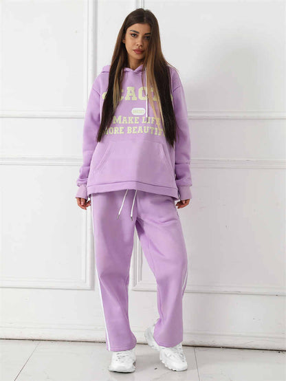 Casual Hoodie & Sweatpants Set for Women – Printed Top with Drawstring Joggers | Outfit & Sets - KOZHIKO