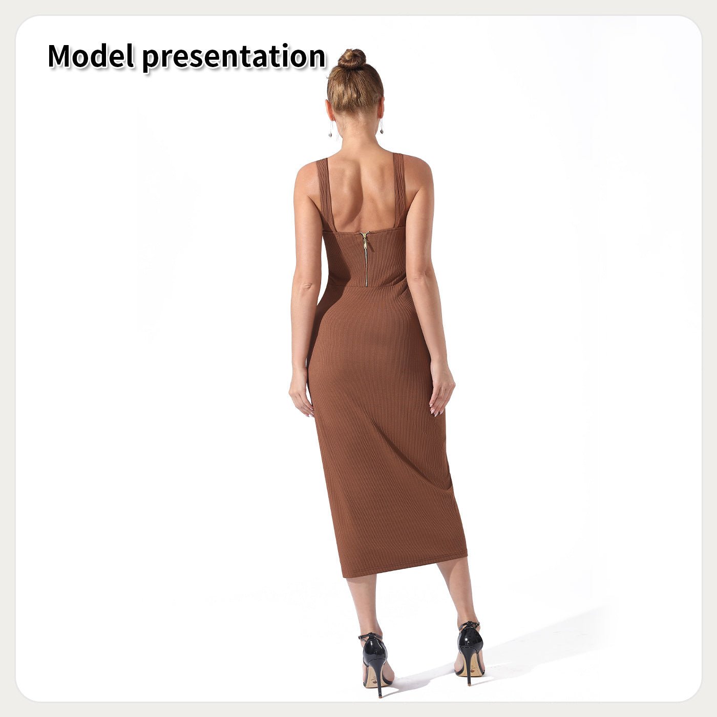 Women's Black Sleeveless Bodycon Midi Dress – High Elastic Fit | Dress - KOZHIKO