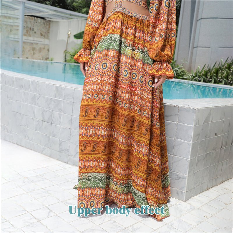 Women's Long Sleeve Floral Maxi Dress with Large Hem | Dress - KOZHIKO