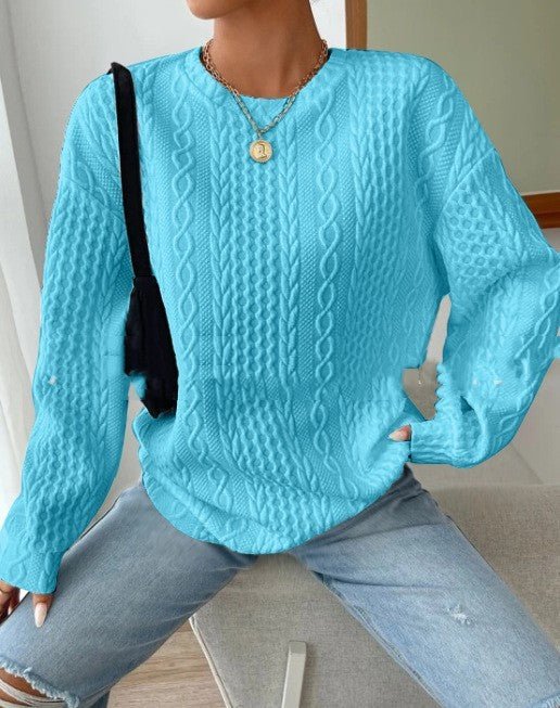 Women's Oversized Jacquard Knit Sweater – Round Neck, Long Sleeve | Outerwear & Jackets - KOZHIKO