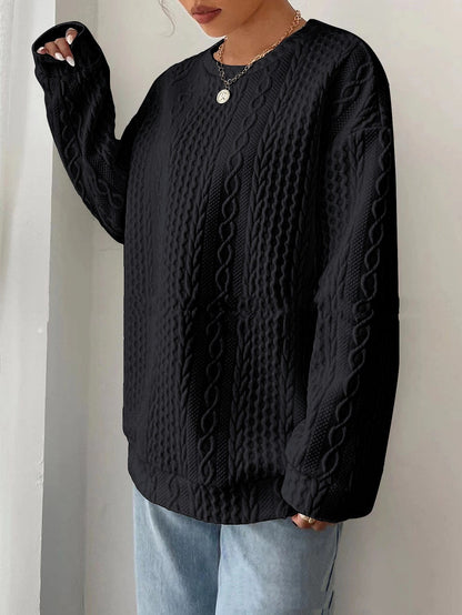 Women's Oversized Jacquard Knit Sweater – Round Neck, Long Sleeve | Outerwear & Jackets - KOZHIKO