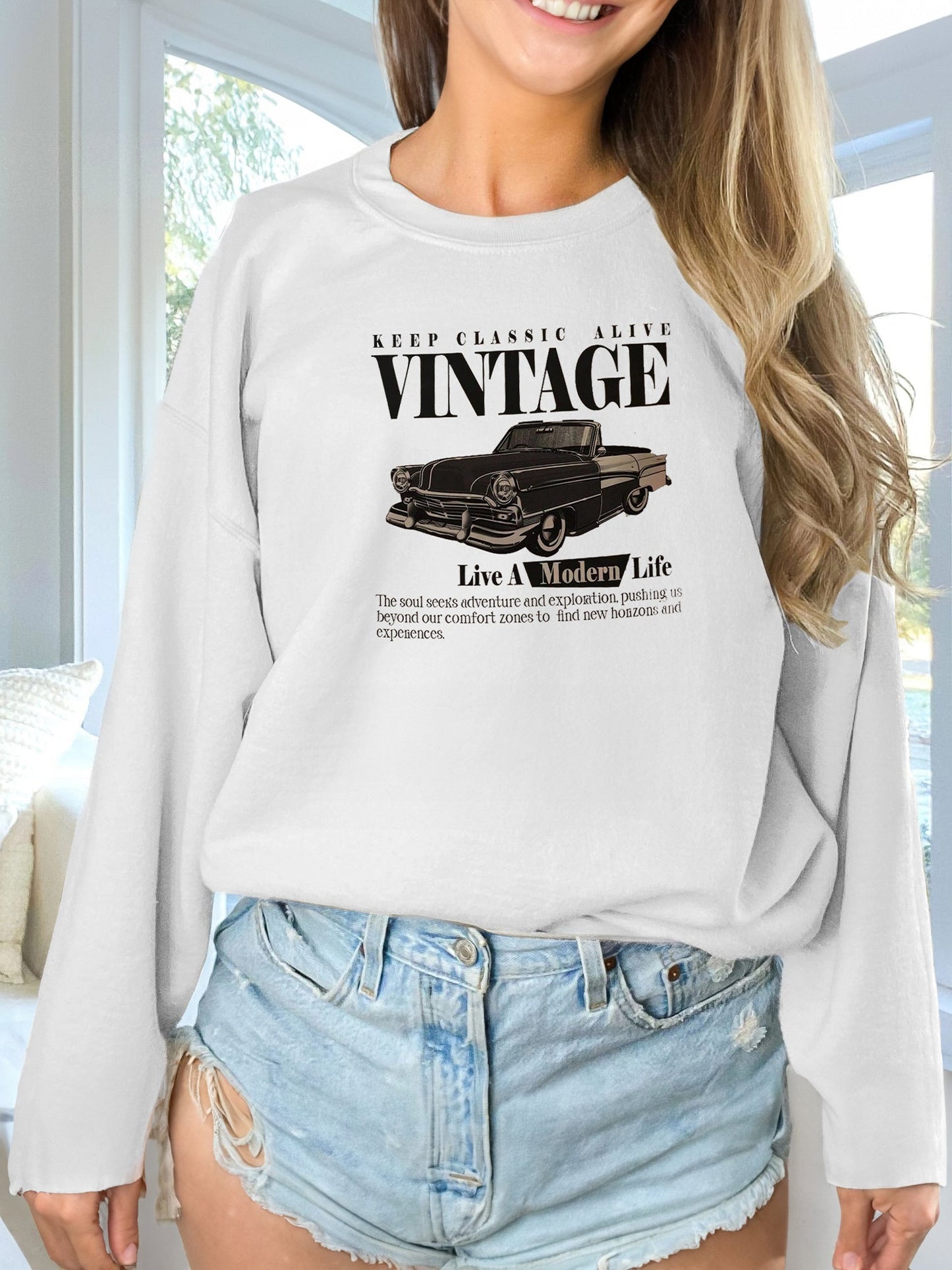 Women’s Printed Solid Color Long Sleeve Sweatshirt | Outerwear & Jackets - KOZHIKO