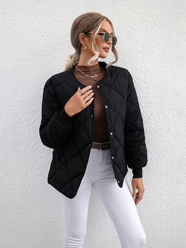 Women's Quilted Diamond Pattern Button - Up Casual Coat | Outerwear & Jackets - KOZHIKO