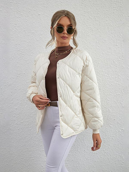 Women's Quilted Diamond Pattern Button - Up Casual Coat | Outerwear & Jackets - KOZHIKO