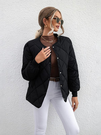 Women's Quilted Diamond Pattern Button - Up Casual Coat | Outerwear & Jackets - KOZHIKO