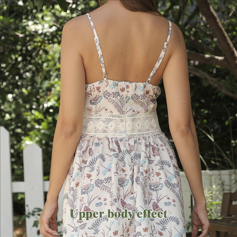 Women's Sleeveless Floral Maxi Dress with Lace Trim | Dress - KOZHIKO