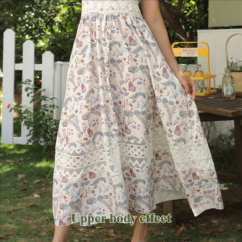 Women's Sleeveless Floral Maxi Dress with Lace Trim | Dress - KOZHIKO