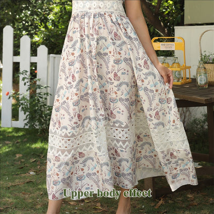 Women's Sleeveless Floral Maxi Dress with Lace Trim | Dress - KOZHIKO