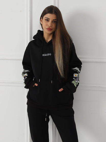 Women’s Solid Color Floral Print Hoodie | Outerwear & Jackets - KOZHIKO